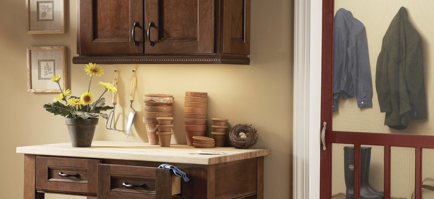under cabinet lighting over potting bench