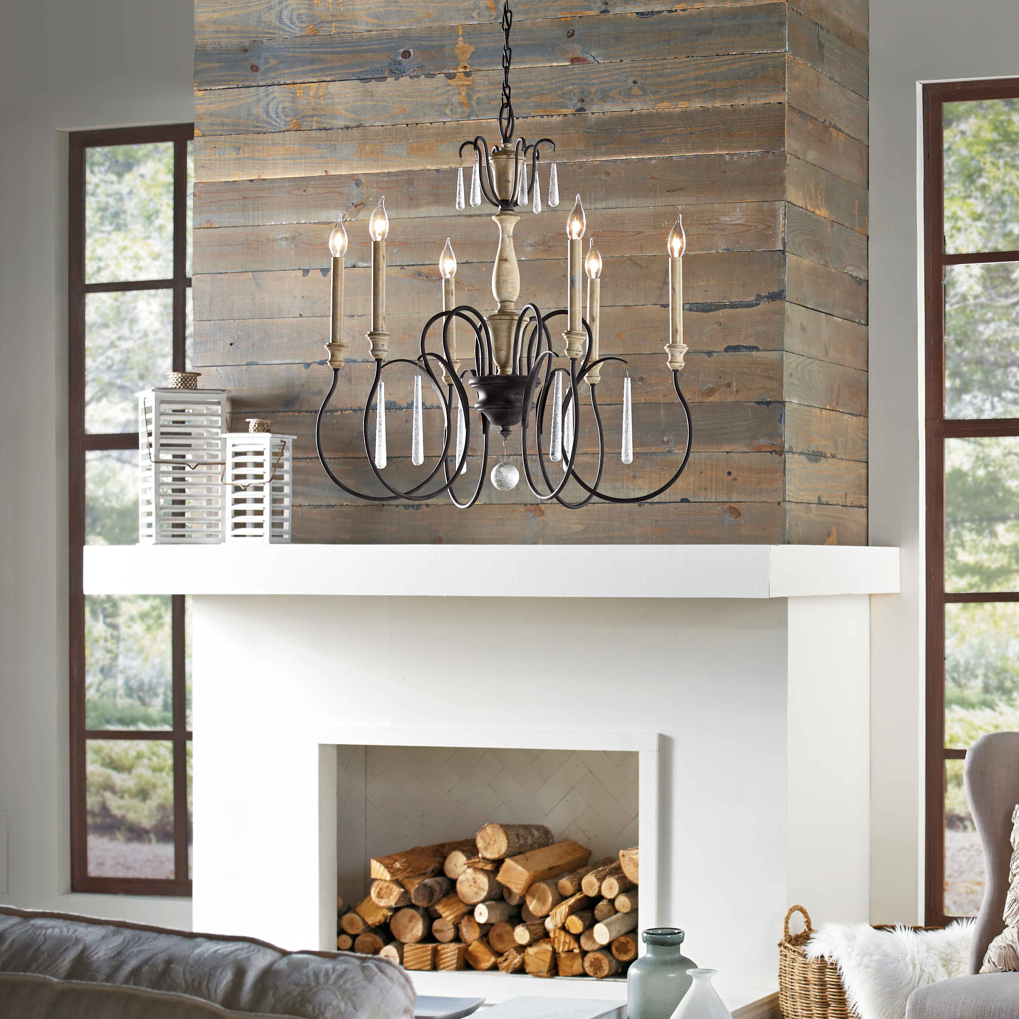 six light chandelier in living room