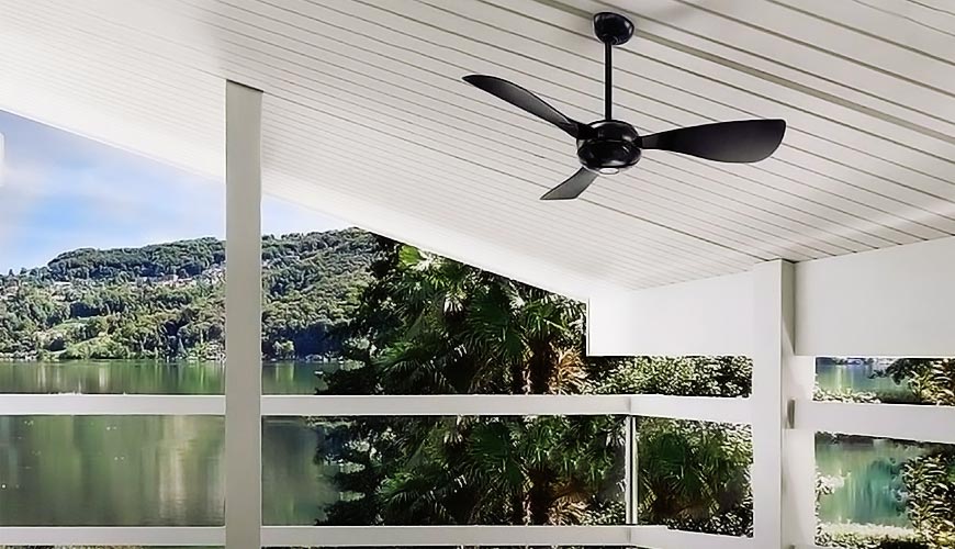 smart ceiling fan hanging in room