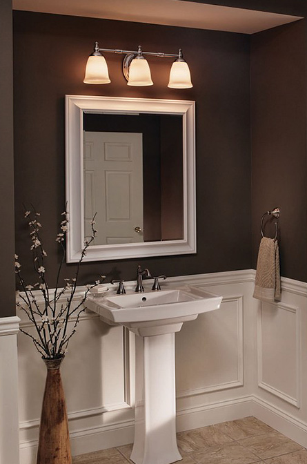 two bath vanity lights hung installed facing the floor