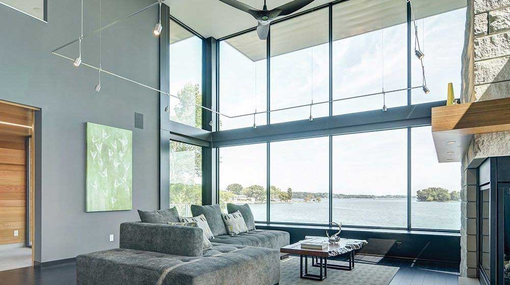 monorail track lighting system in living room