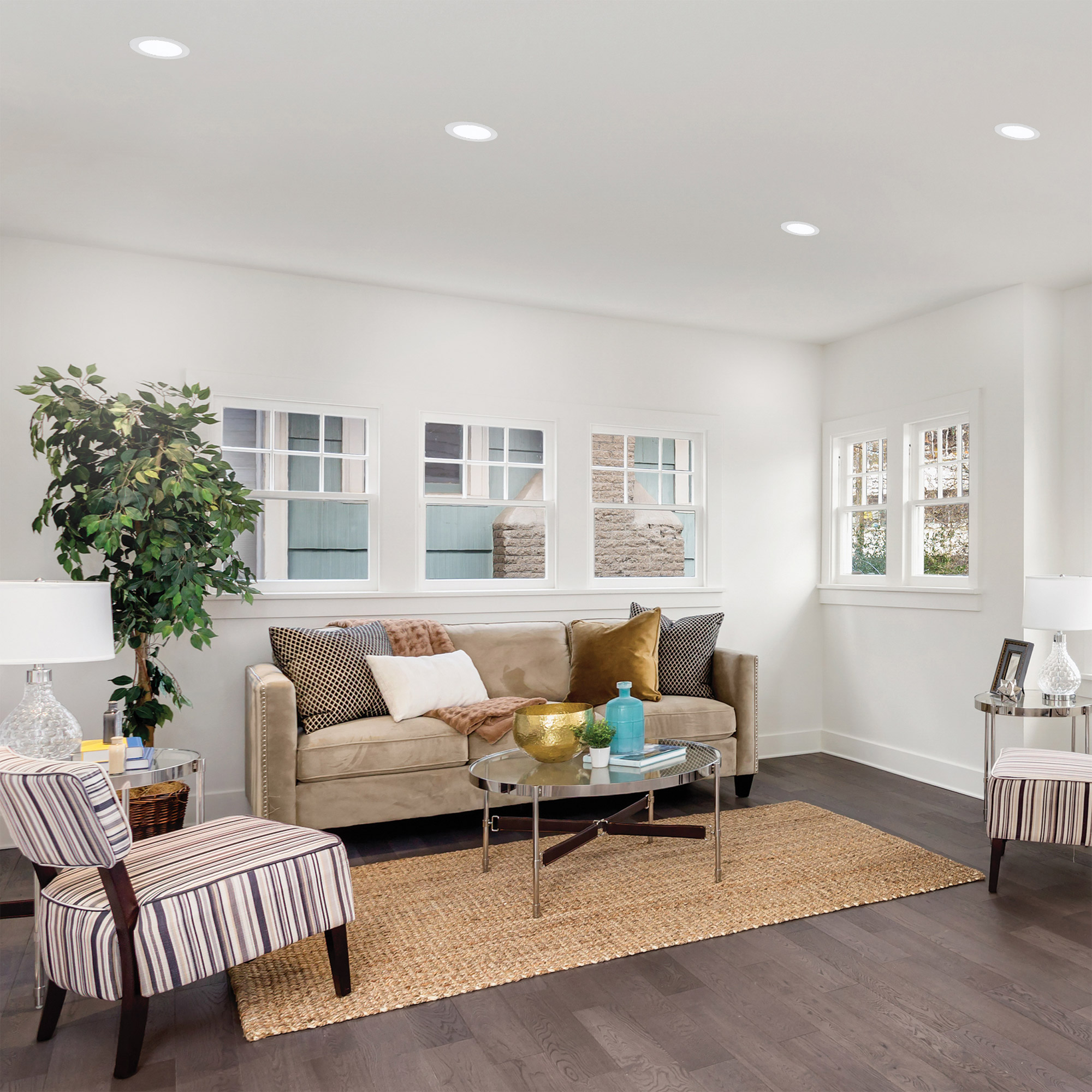 four recessed lights in living room