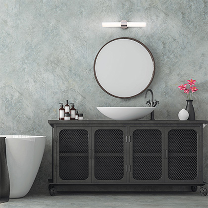 one bath vanity light hung horizontal over bath vanity