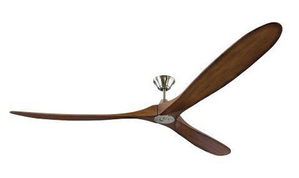 Product shot of extra large (88-Inch) Visual Comfort Fan Collection Maverick Super Max outdoor ceiling fan with brushed steel finish and koa blade finish