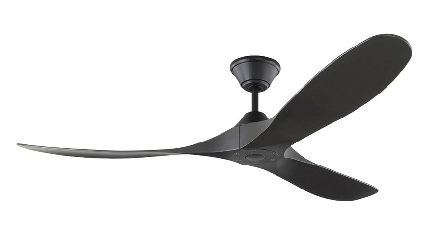 Product shot of Visual Comfort Fan Collection Maverick modern outdoor fan in midnight black finish with midnight black blades