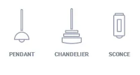 icons of a pendant, chandelier, and wall sconce
