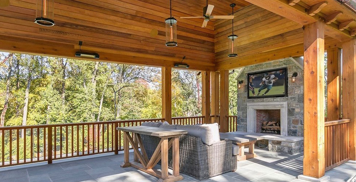 Two Patio Heaters Wall Mounted on Outdoor Covered Patio